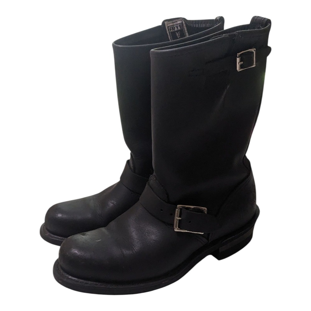 Frye USA Made 77400 Womens 7.5 M Black Leather Engineer Biker Boots
